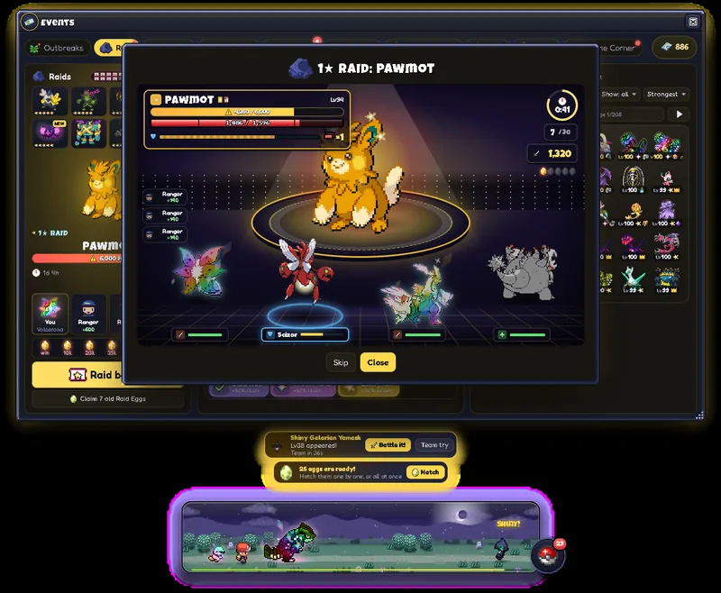 A raid battle against Pawmot