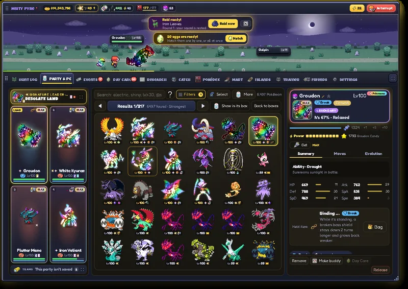 Party and PC screen