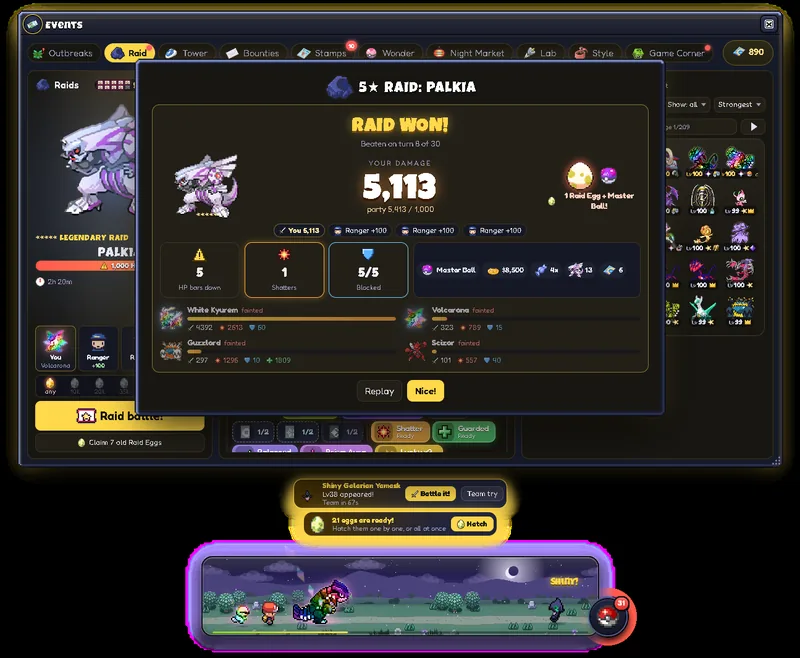 Raid won screen against Palkia