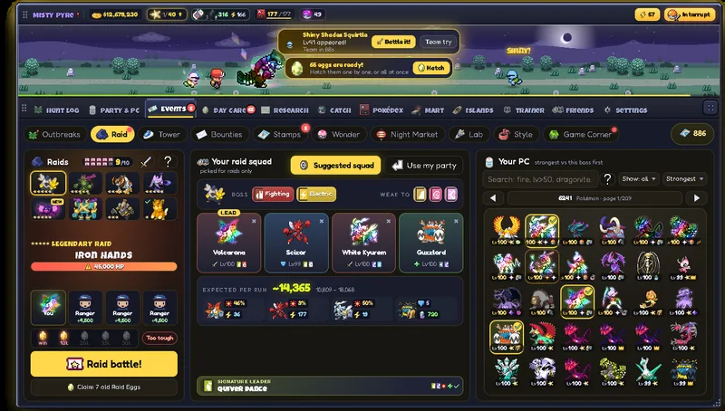 The Raids screen in the Classic layout